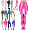 Womens Metallic Fake Two-Piece Tights High Waist Yoga Fitness Leggings