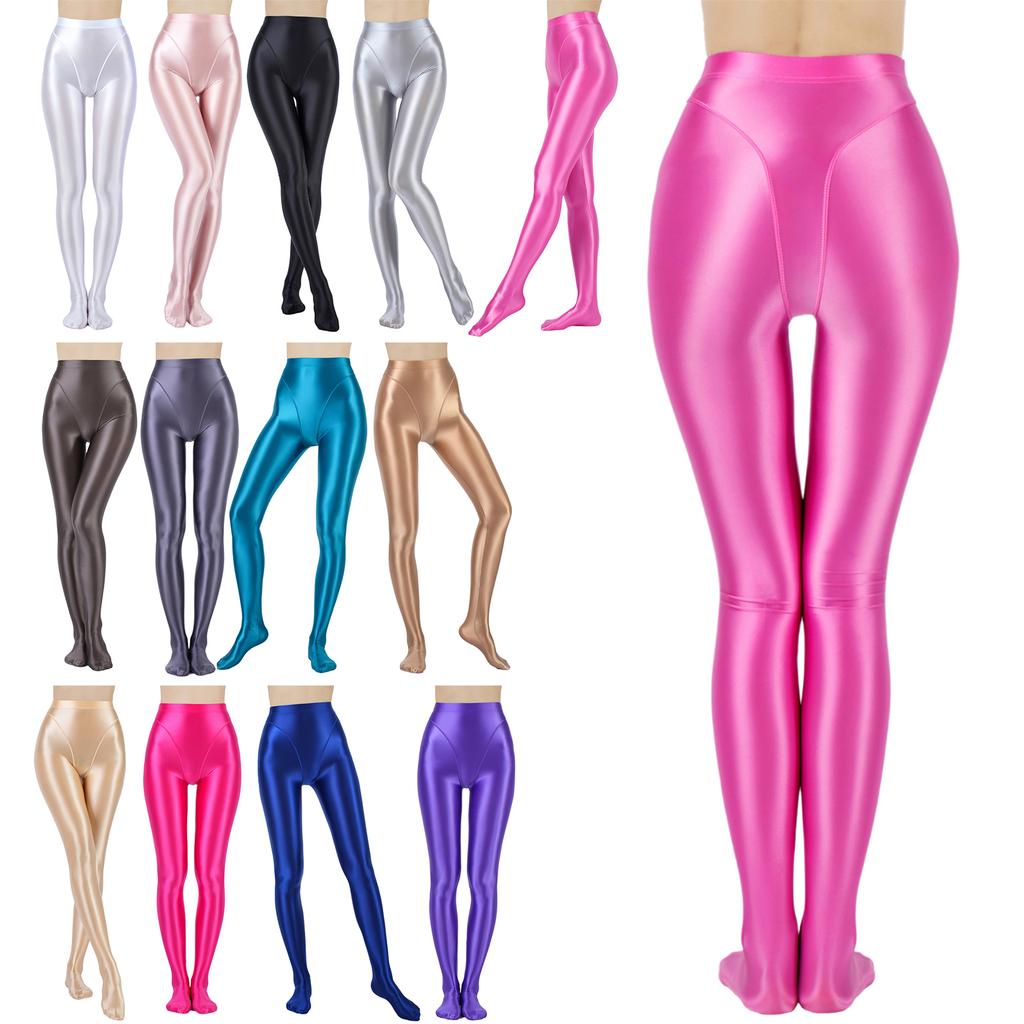 Womens Metallic Fake Two-Piece Tights High Waist Yoga Fitness Leggings