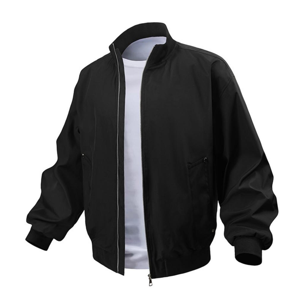 Men's Casual Solid-color American Stand-up Collar Flight Jacket, Unisex Loose Work Jacket Jacket