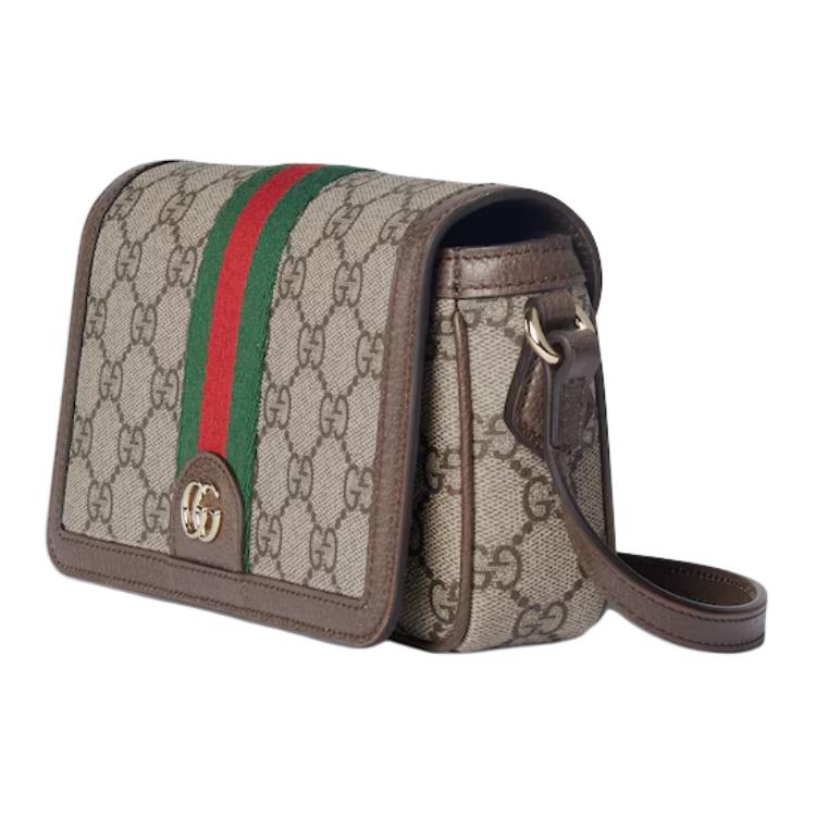 Gucci Ophidia Logo Classic Canvas And Leather Mini Shoulder Bag Women shoulder bag Beige Dark-Brown 838471-FAE0P-9746