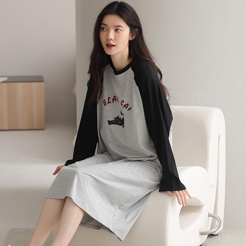 Женская пижама милого стиля с длинным рукавом, средней длины, из хлопка, для осени