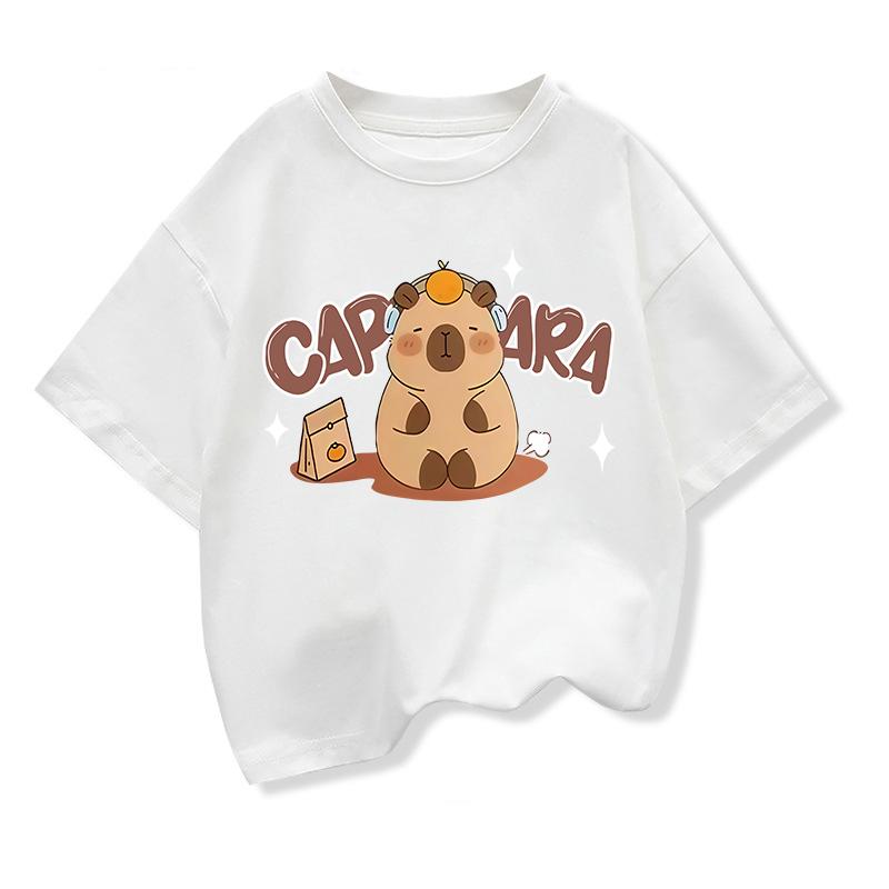 Capybara Pattern Girl T-Shirt Short Sleeve Girls' Summer Clothes Boys Girls Tops Tees Children's T-Shirt Fashion Girl Clothing