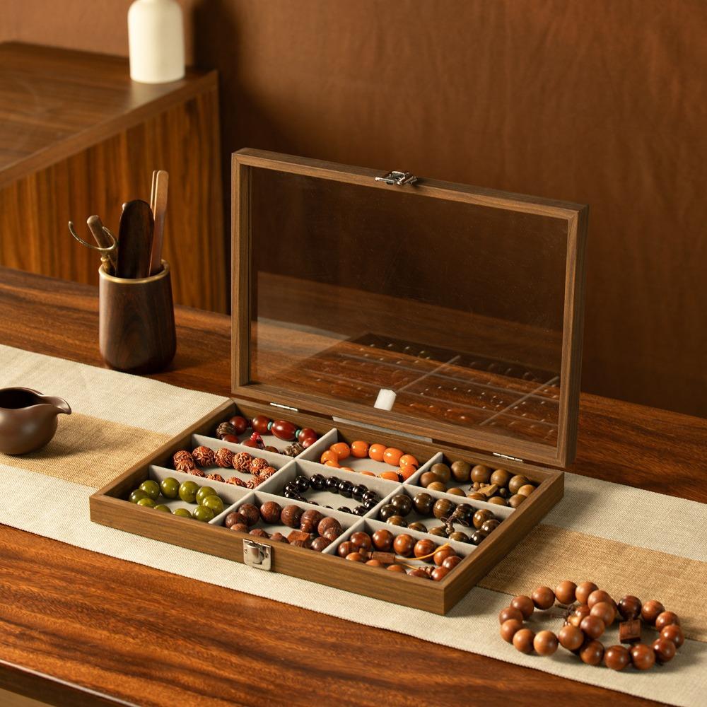 Large Capacity Wooden Jewelry Tray Dust-proof Jewelry Display Box Jewelry Display