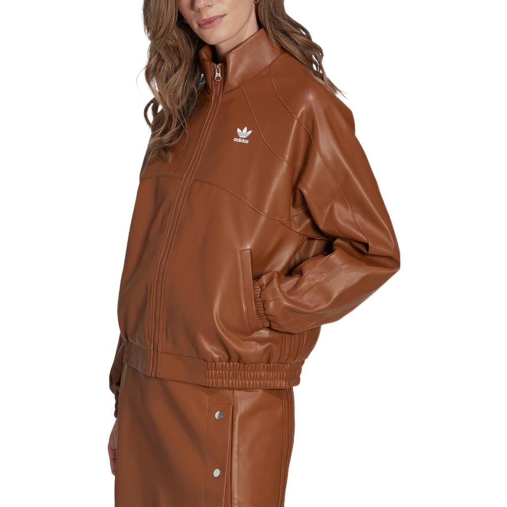 Adidas Originals Trefoil Куртка из искусственной кожи на молнии Женская верхняя одежда Коричневый II6102