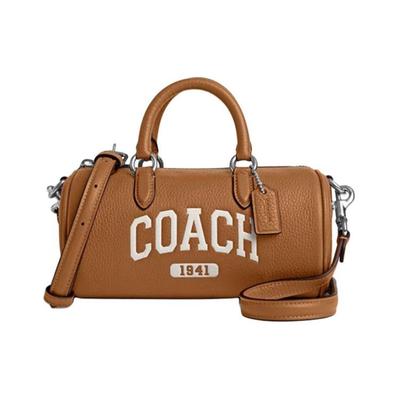 Coach Роуэн 19 Принт с логотипом Застежка-молния Кожаная сумка-бостон Женские сумки Коричневый CR206-SVQD