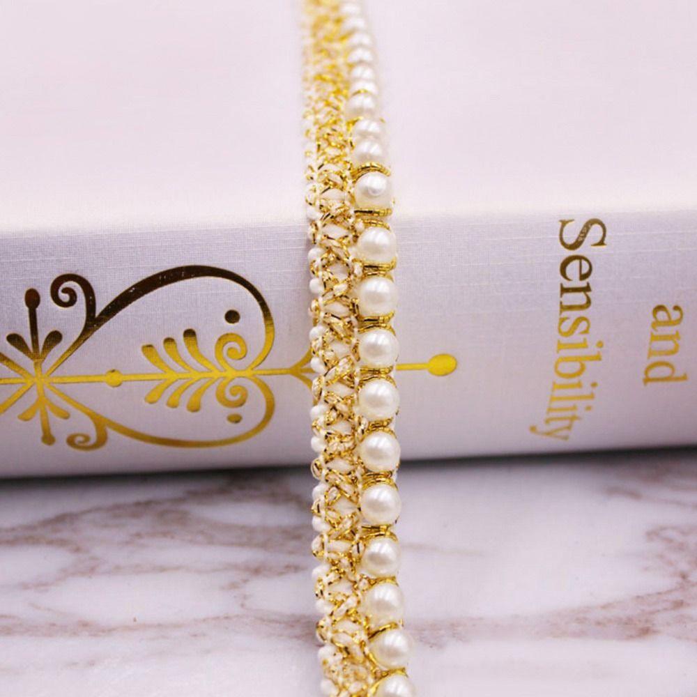 Needlework Applique Fabric Beaded Lace Ribbon Hand-stitched Pearl Lace Trim Pearl Braid Lace Ribbon