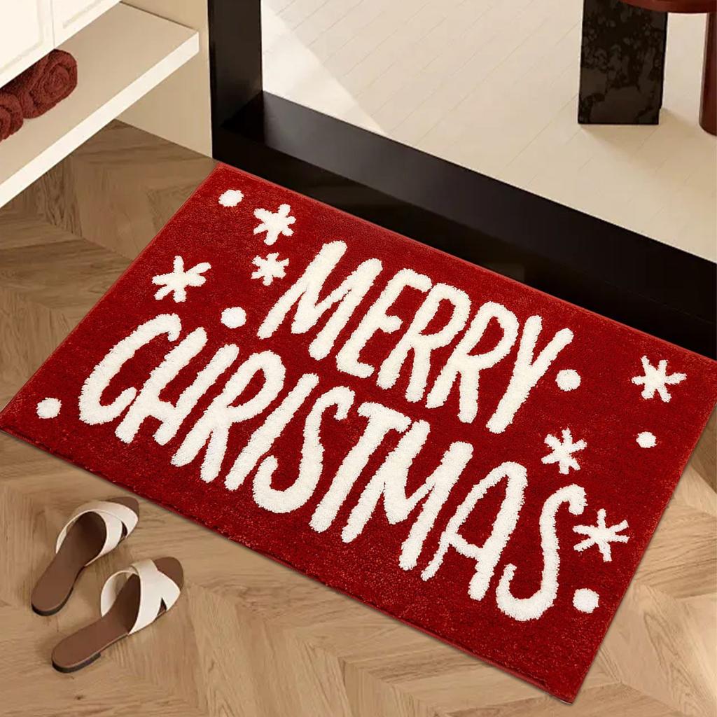Рождественский коврик для двери из искусственного кашемира, нескользящий коврик для ванной в канун Рождества