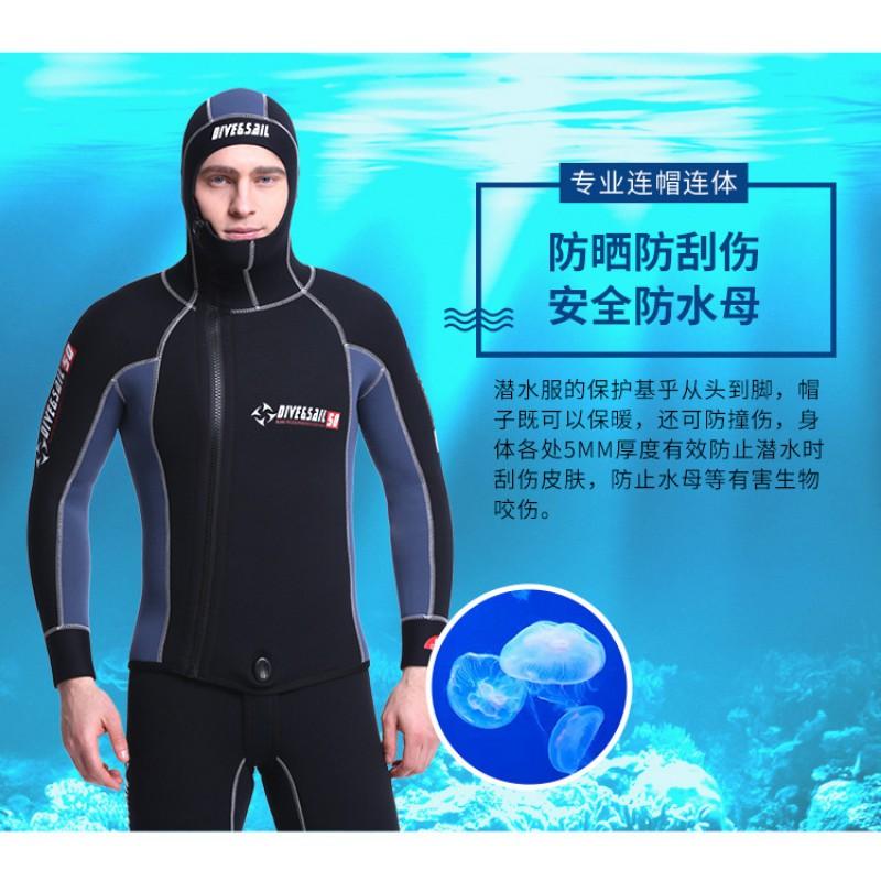 Diving Suit Men's 5MM Long-sleeved Split Hooded Thick Warm Two-piece Wet Snorkeling Surfing