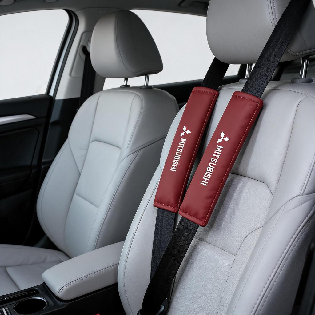 ysdf5 Car Leather Seat Belt Shoulder Protector Pad Soft Cover For Mitsubishi Logo Auto Interior Decorative Styling Parts Accessories