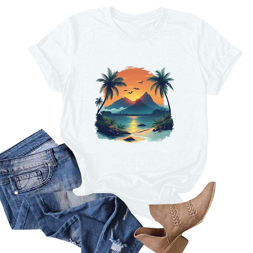 Женская футболка с коротким рукавом и гавайским цветочным принтом