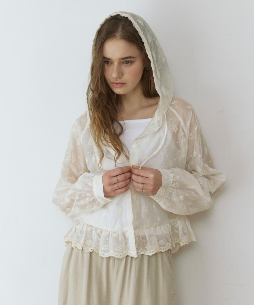 ADAUL Flower Jacquard See Through Hood - Cream