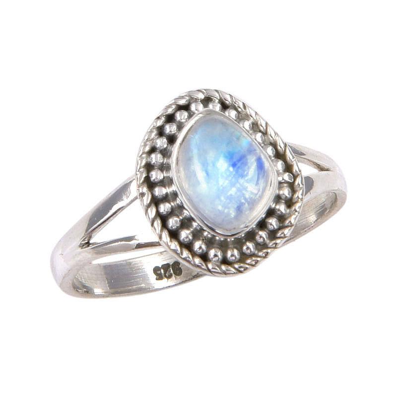 Natural Rainbow Moonstone Gemstone Handmade 925 Sterling Silver Ring Size 8 p9L72