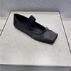 Sheepskin Retro Square Head Flat Shoes Ballet Single Shoes Women's Word with Bow Light Mouth Mary Jane Shoes