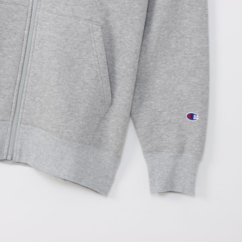 Champion Long Sleeve Zip Hooded Sweatshirt with Embroidered Oxford Size L Men's Fleece-Lined Logo, Gray, (C3-W106Z)