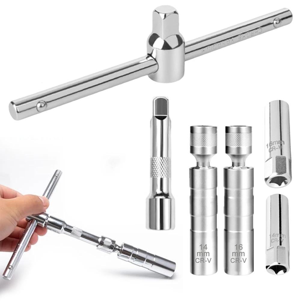 Набор из 6 шт. Автомобильный свечной ключ 14 мм 16 мм Гибкий свечной набор с Т-образной рукояткой для инструментов для ремонта автомобилей и мотоциклов