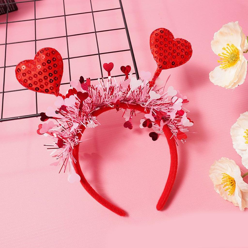Нежная повязка на голову на День святого Валентина с сердцем, девичья повязка на голову на День святого Валентина с мишурой, женский подростковый блестящий аксессуар для волос