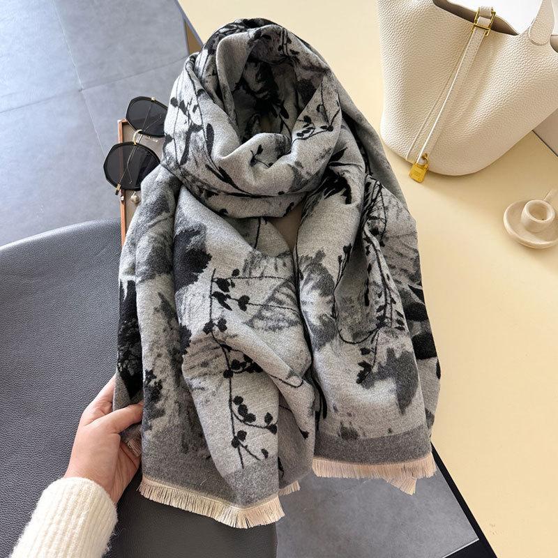 Шарф женский новый зимний теплый платок двойного назначения искусственный кашемировый шарф для защиты шеи