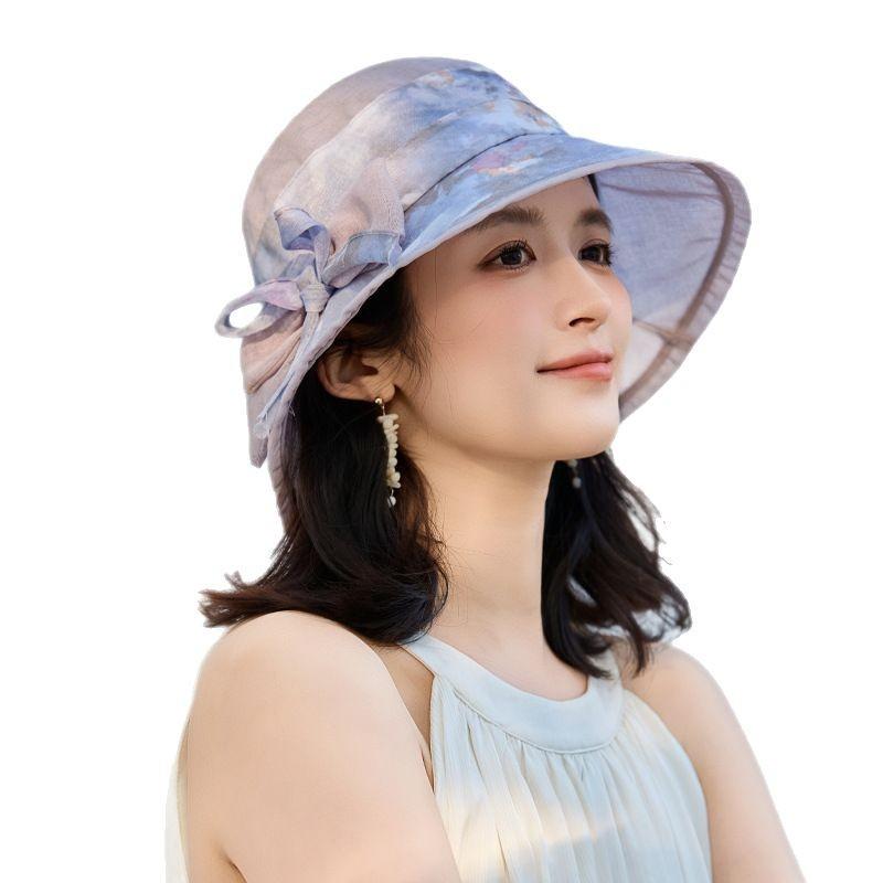 Summer new hat female elegant sweet bow sunshade sun hat summer outdoor travel bucket hat