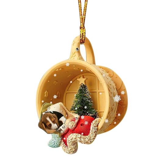 Animals Sleeping In A Tiny Cup Christmas Ornament Acrylic 2D Dog/Ferret/Sheep Christmas Tree Hanging Ornament for Holiday Decor