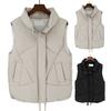 Women Autumn Winter Cotton Padded Waistcoat Stand Collar Sleeveless Vest Jacket Pockets Zipper Buttons Placket Windproof Warm Vest Coat