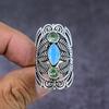 Natural Blue Chalcedony,Tsavorite Gemstone 925 Sterling Silver Ring S.7 M6r85
