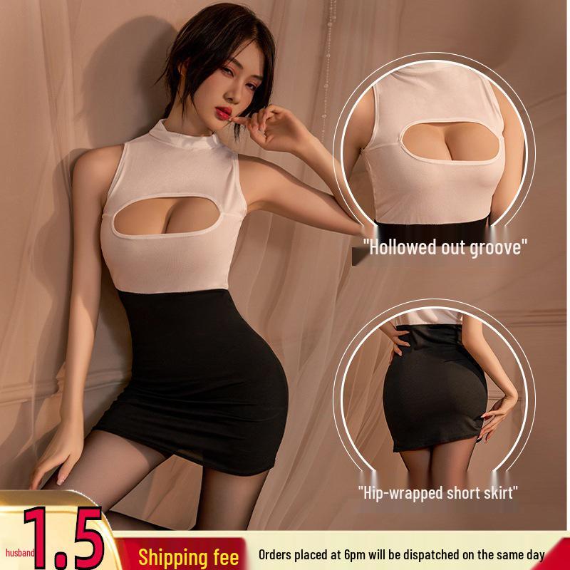 Bright Cutout Erotic Bodycon Lingerie Skirt - Sexy Secretary Temptation