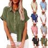Women's Solid Color Linen Shirt Short-sleeved Casual Loose Shirt