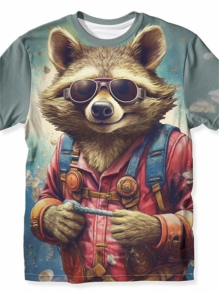 3d Print Funny Animal Raccoon T-Shirt For Men Summer Casual Short Sleeve T Shirt Streetwear