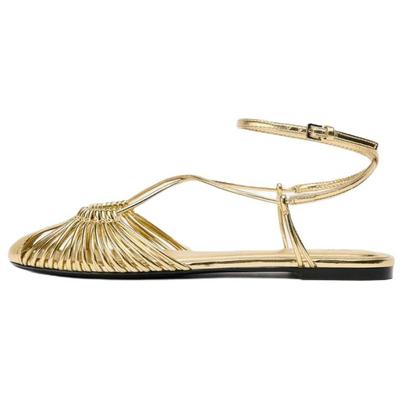 Пу Винтаж Открытая Спина Металлический Эффект Ремешок Повседневные Балетки 1См Женские Балетки Золото 3550510253