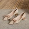 Single Shoes Women's Summer Thick Heel Year New Bow Rhinestone Shallow Mouth Large Size Women's Shoes 41-43