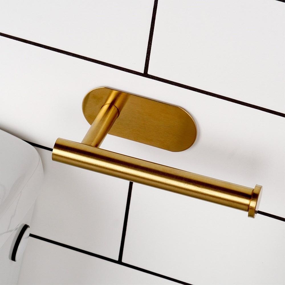 Toilet Paper Holder Wall Mounted Self-Adhesive Bathroom Hanger Gold