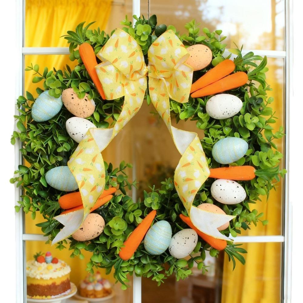 Colorful Eggs Easter Wreath Carrots Design Handmade Front Gate Wreath Vibrant Colors Decorative Artificial Flower Wreath