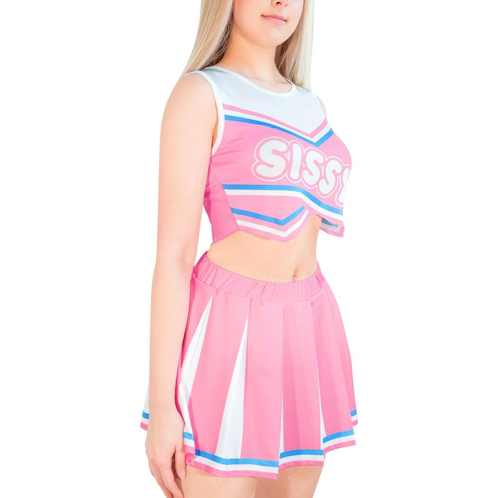 LittleForBig Unisex Cheerleader Dress with Shiny Satin Skirt, Silky Sleeveless Dress, Pink, Size 2XL