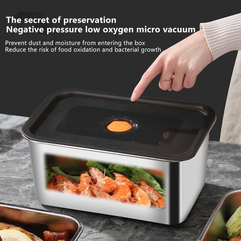 Stainless Steel Food Crisper Sealed Leak-Proof Box Refrigerator Freezer Storage Box Bento Organize Box