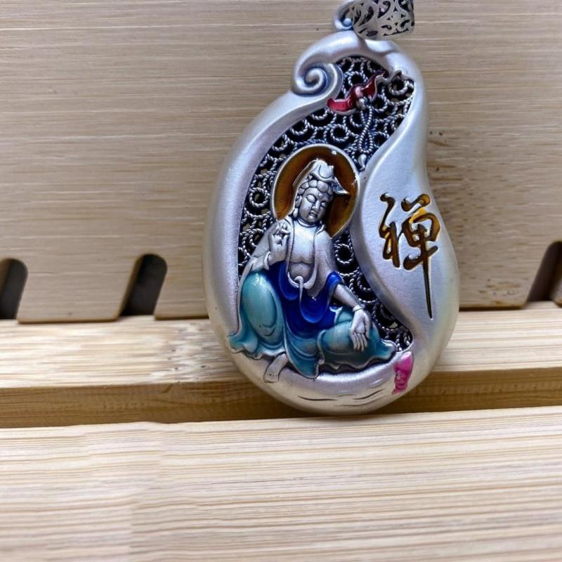 Copper Hollow Carved Guanyin Pendant Necklace Men Women Vintage Style Religious Charm With Chain