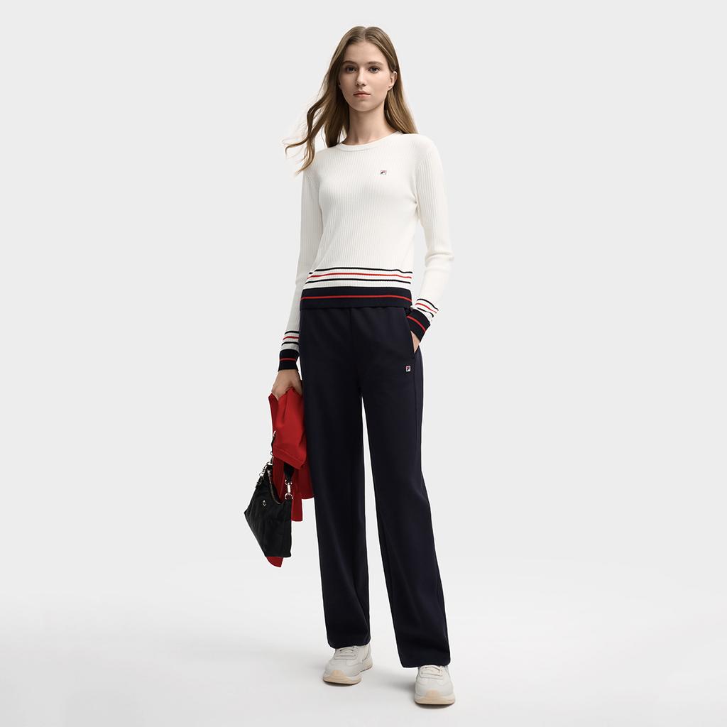 Fila Наследие Мягкий Приятный к коже Повседневная Мода Простой Универсальный Трикотажный топ с длинным рукавом Женские топы Облачно-Грибной-Белый F11W548408FWT