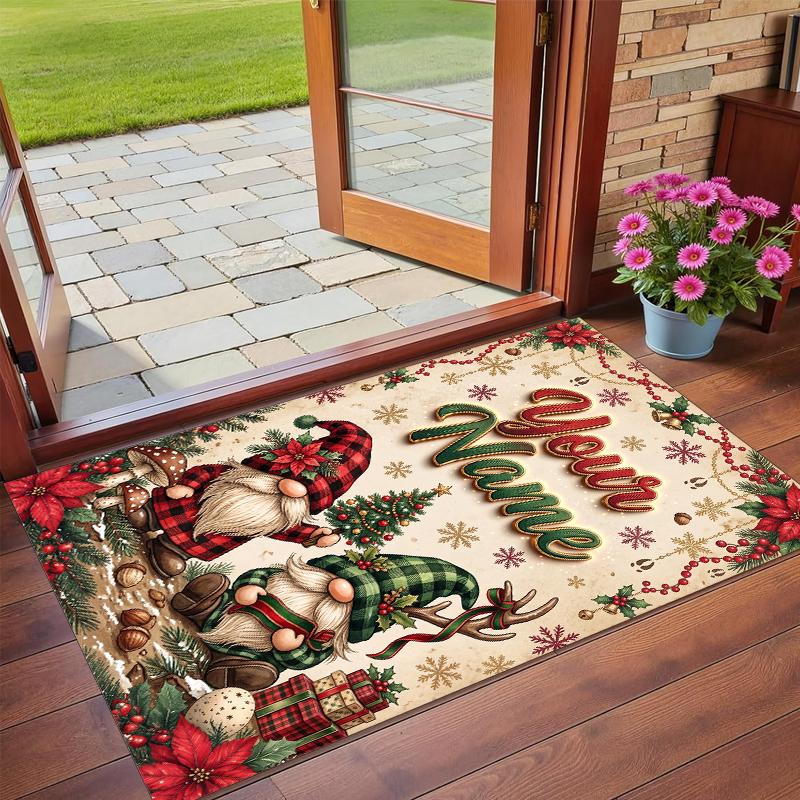 Christmas Custom Name Printed Square Area Rug Soft Non Slip Floor Carpet For Bedroom Holiday Gift