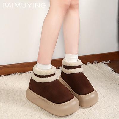 Зимние женские ботильоны на меховой платформе из замши, короткие, плюшевые, на среднем каблуке, хлопковые туфли 2025 года, трендовые повседневные теплые ботинки для ходьбы, женские ботинки