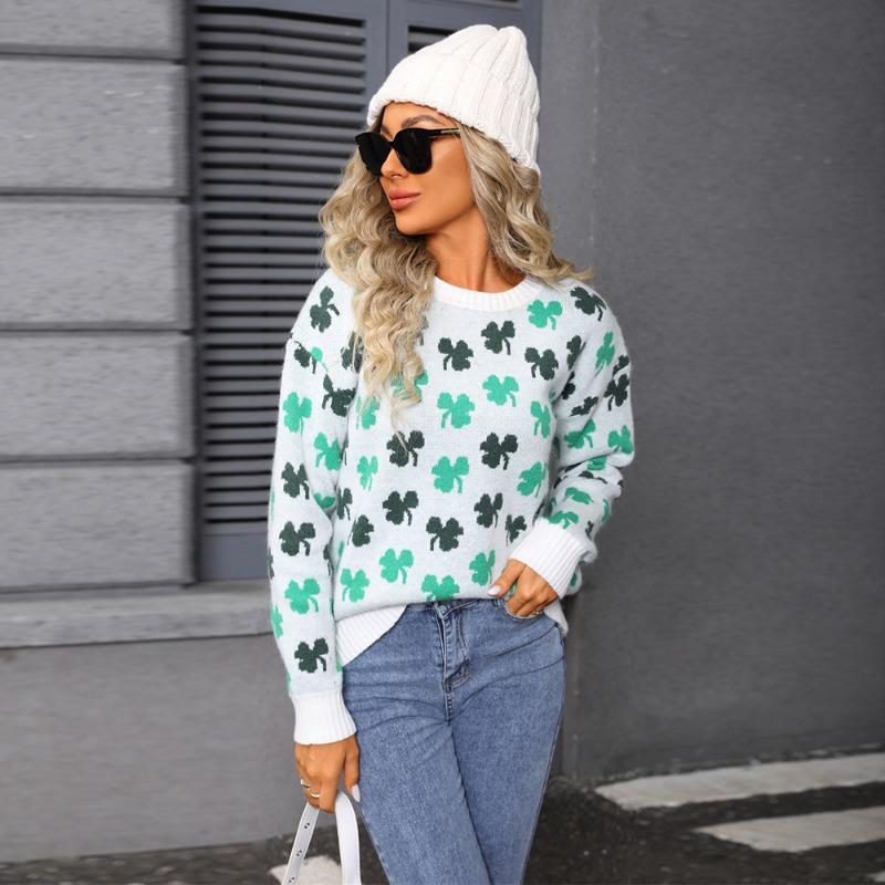 Свитеры Нового Стиля Осень-Зима, Женский Вязаный Свитер Крупной Жакардовой Вязки, Топ с Круглым Вырезом, Осенняя Уличная Мода