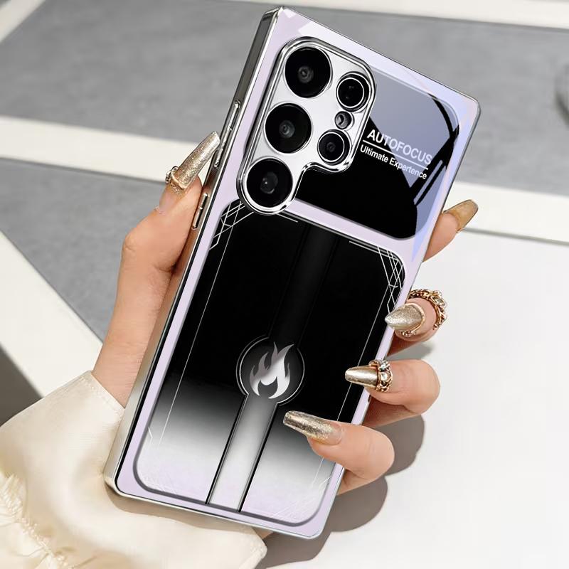 Чехол Tech Flame с автофокусом, гальванизированный серебром, для телефонов Samsung S24 S21 20 Ultra S22 FE S23 Plus S25 S26 Note 10 20, стеклянная крышка