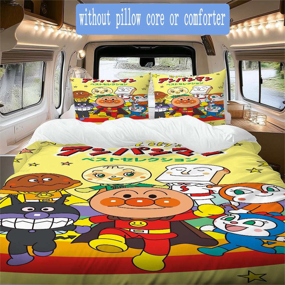 Cute Bread-man anime Pattern Bedding,Quilt Set Quilt Cover Pillowcase Home Birthday Gift (1*duvet cover+2*pillowcase,without core)ZSJT0917322