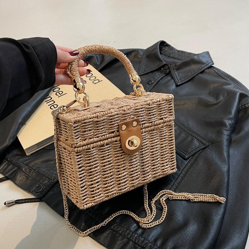 New Trendy Woven Lock Briefcase Shoulder Portable Diagonal Span Beach Bag