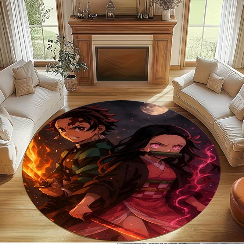 Demon Slayer Print Round Rug, Washable Floor Carpet, For Entryway Dorm Laundry Room Office Study, Home Decor Birthday Christmas Gift