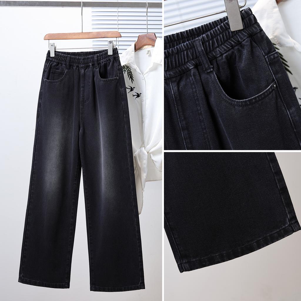 Dimanaf 2025 Большой размер Осень Женские джинсы Брюки Деним Женский Эластичный Базовый Черный С высокой посадкой Оверсайз Мода Новые брюки 5XL