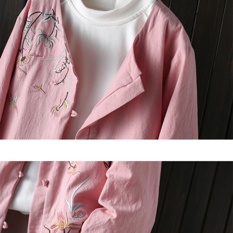 Тонкое пальто с вышивкой в китайском стиле с круглым вырезом, женская рубашка больших размеров с длинными рукавами на весну и осень