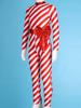 Kids Girls Candy Cane Striped Christmas Costume Long Sleeve Bow-knot Long Bodysuit Dance Jumpsuit Costume Dancewear