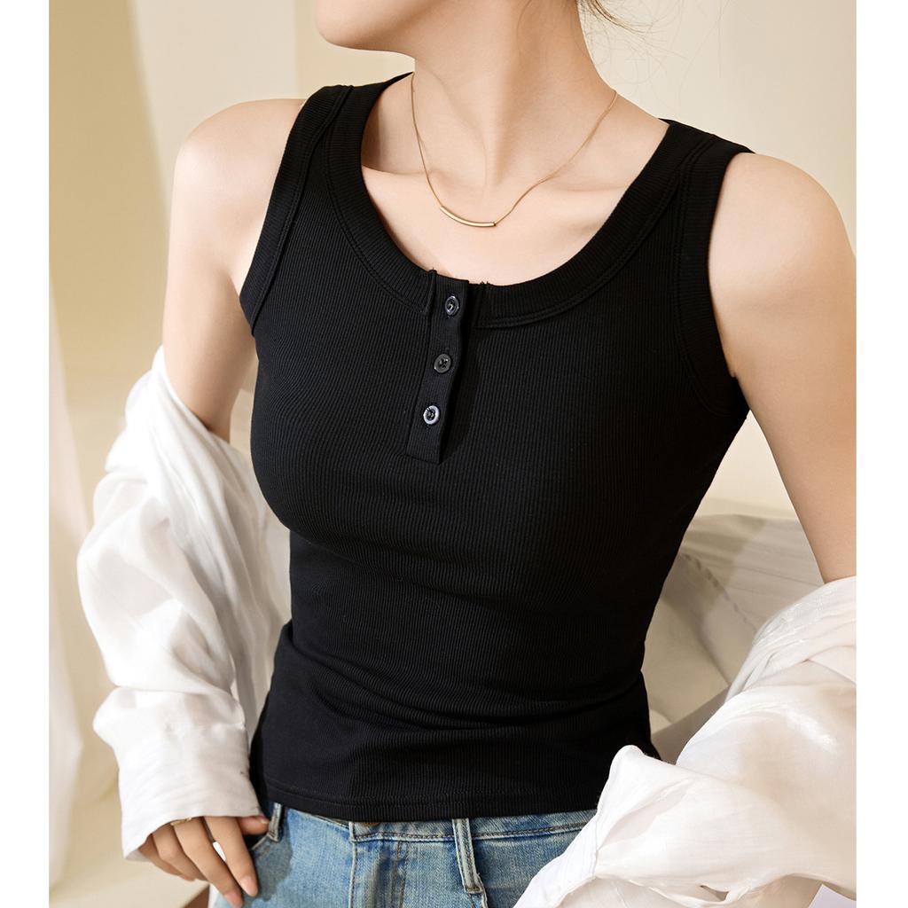 Women's Button Camisole Cover Side Breasts Anti-glare Outside Cotton Vest
