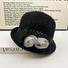 Hollow knitted bucket hat women's spring and summer breathable sunshade basin hat pearl flower decoration showing face versatile hat