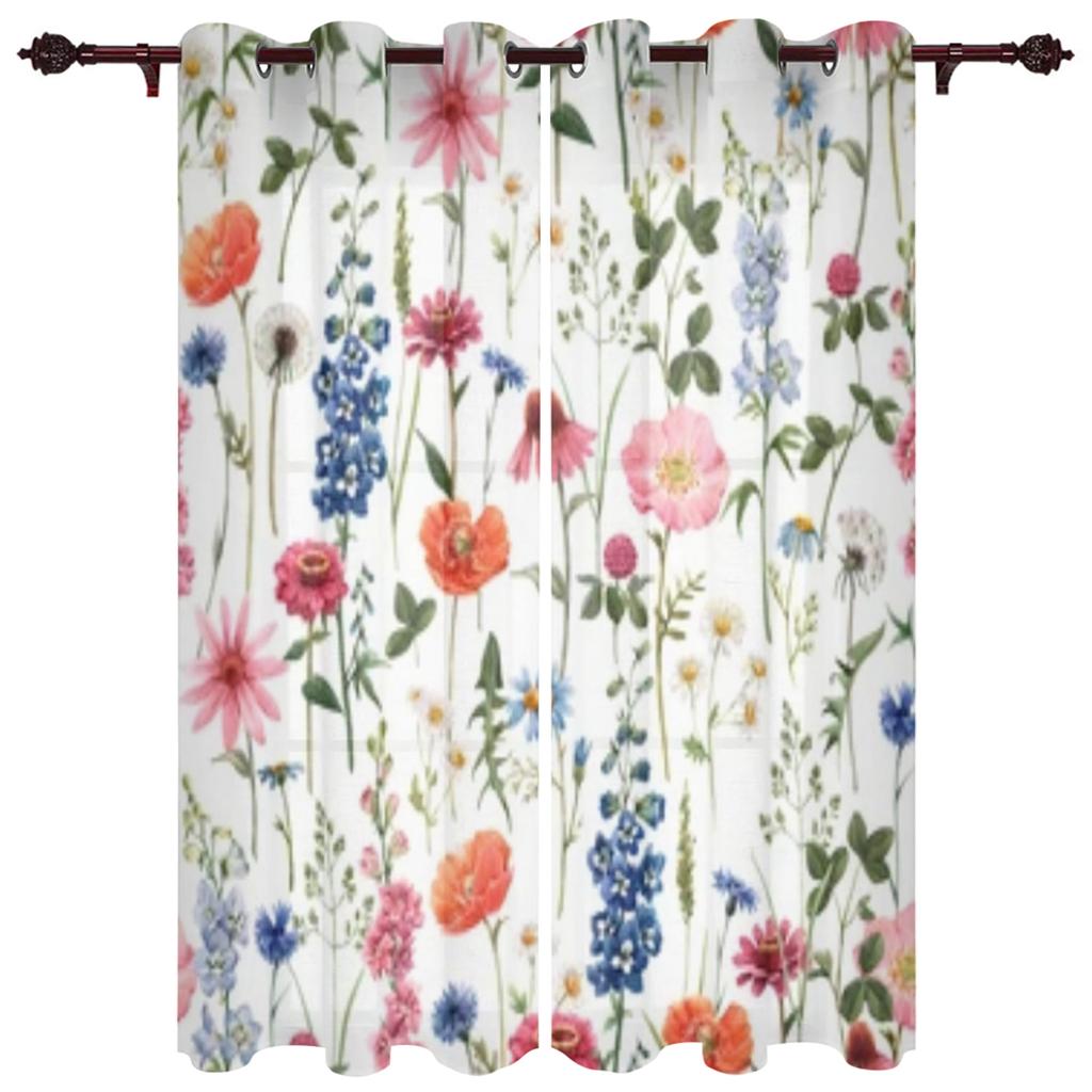 Flower Watercolor Window Curtain for Bedroom Living Room Backdrop Curtain Home Decor Kitchen Short Curtain