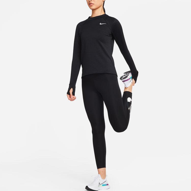 Nike Solid Color Fleece Lined Crew Neck Logo Micro Label Running Thumb Loop Crew Neck Long Sleeved Slim Fit Tight Fit DD6780-010